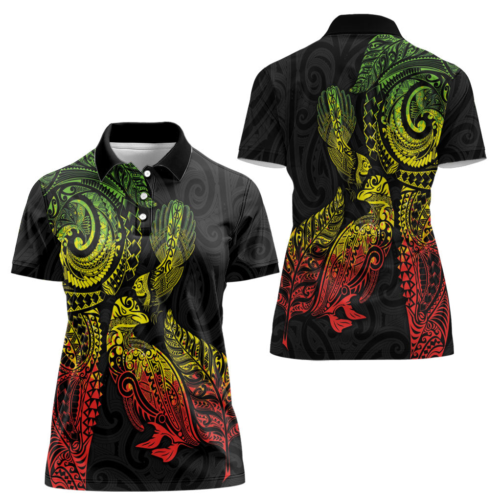 Aotearoa Moko Tribal Tattoo Women Polo Shirt New Zealand Maori Penguin and Fantail Reggae Style LT03 - Polynesian Pride