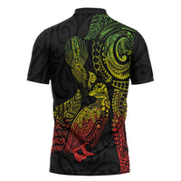 Aotearoa Moko Tribal Tattoo Zipper Polo Shirt New Zealand Maori Penguin and Fantail Reggae Style LT03 - Polynesian Pride