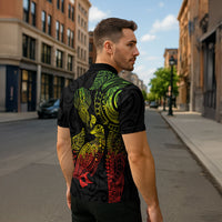 Aotearoa Moko Tribal Tattoo Zipper Polo Shirt New Zealand Maori Penguin and Fantail Reggae Style LT03 - Polynesian Pride