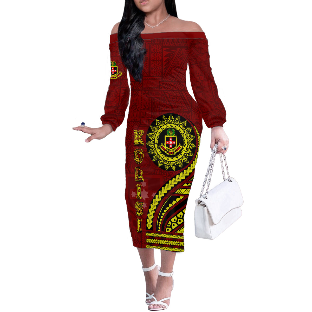 Kolisi Tonga Atele Family Matching Off The Shoulder Long Sleeve Dress and Hawaiian Shirt Ngatu and Polynesian Pattern