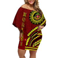 Kolisi Tonga Atele Family Matching Off Shoulder Short Dress and Hawaiian Shirt Ngatu and Polynesian Pattern