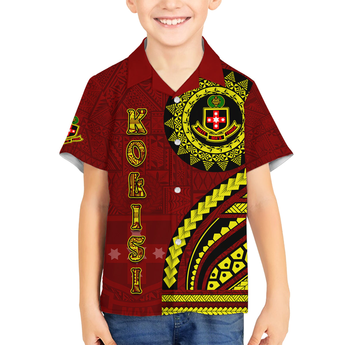 Kolisi Tonga Atele Family Matching Off Shoulder Short Dress and Hawaiian Shirt Ngatu and Polynesian Pattern