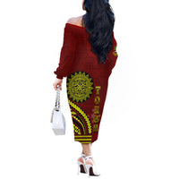 Kolisi Tonga Atele Off The Shoulder Long Sleeve Dress Ngatu and Polynesian Pattern