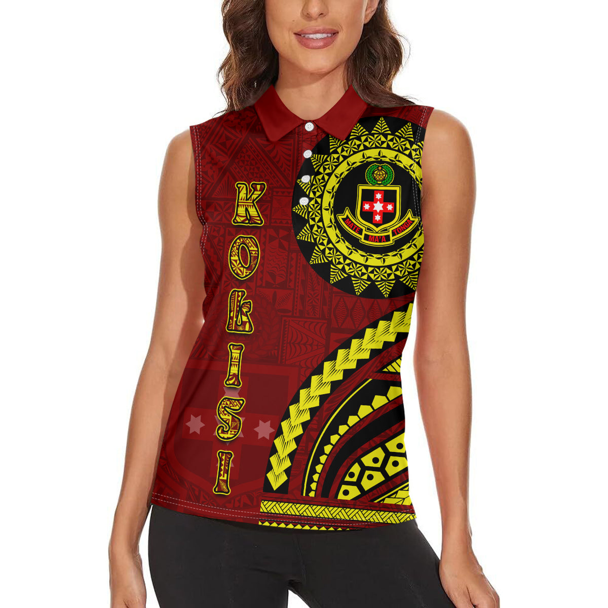 Kolisi Tonga Atele Women Sleeveless Polo Shirt Ngatu and Polynesian Pattern