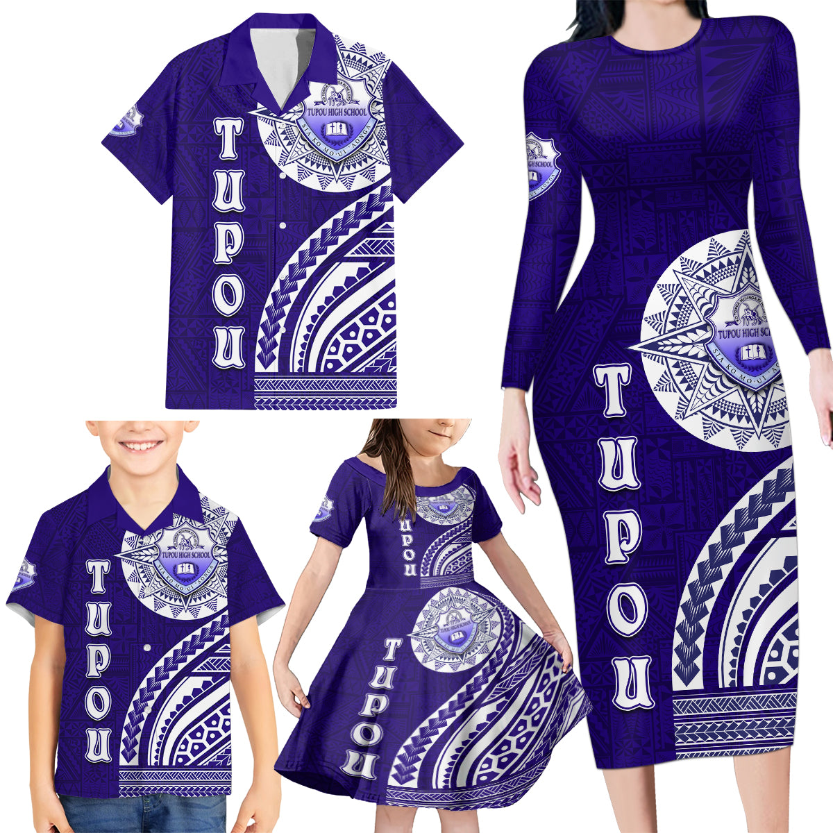 Tupou College Toloa Family Matching Long Sleeve Bodycon Dress and Hawaiian Shirt Ngatu and Polynesian Pattern LT03 - Polynesian Pride