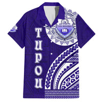 Tupou College Toloa Family Matching Off The Shoulder Long Sleeve Dress and Hawaiian Shirt Ngatu and Polynesian Pattern LT03 Dad's Shirt - Short Sleeve Blue - Polynesian Pride