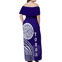Tupou College Toloa Off Shoulder Maxi Dress Ngatu and Polynesian Pattern
