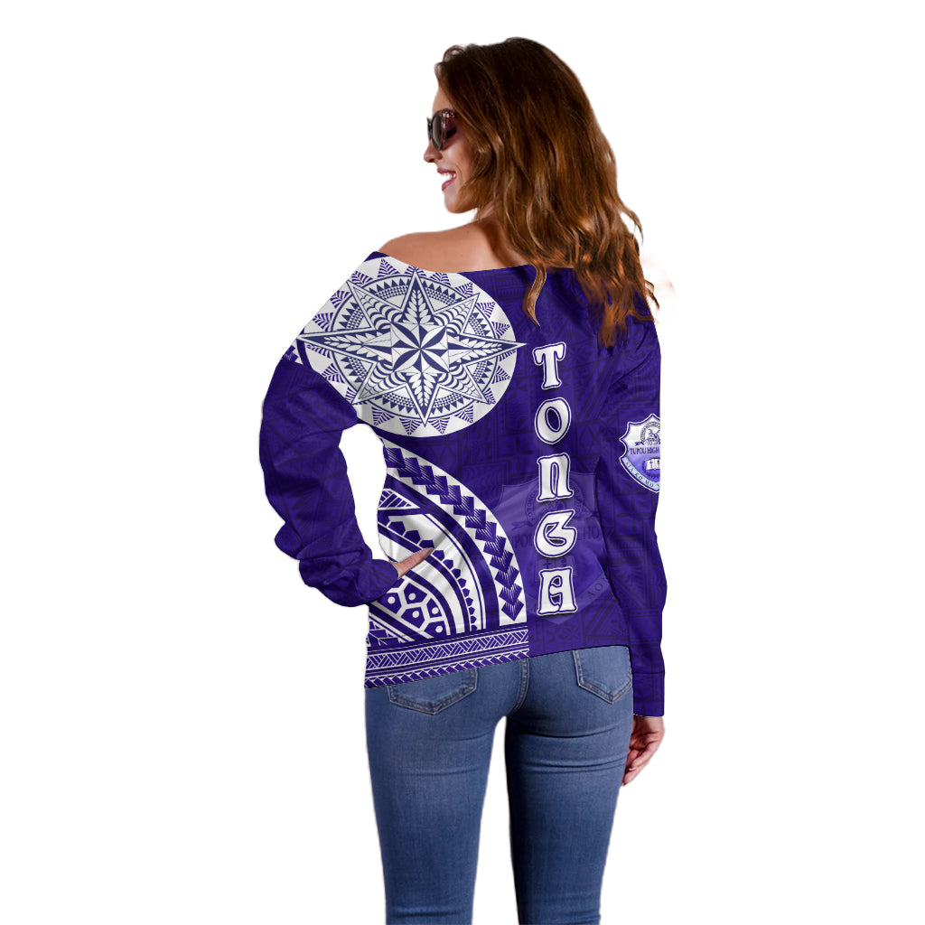 Tupou College Toloa Off Shoulder Sweater Ngatu and Polynesian Pattern