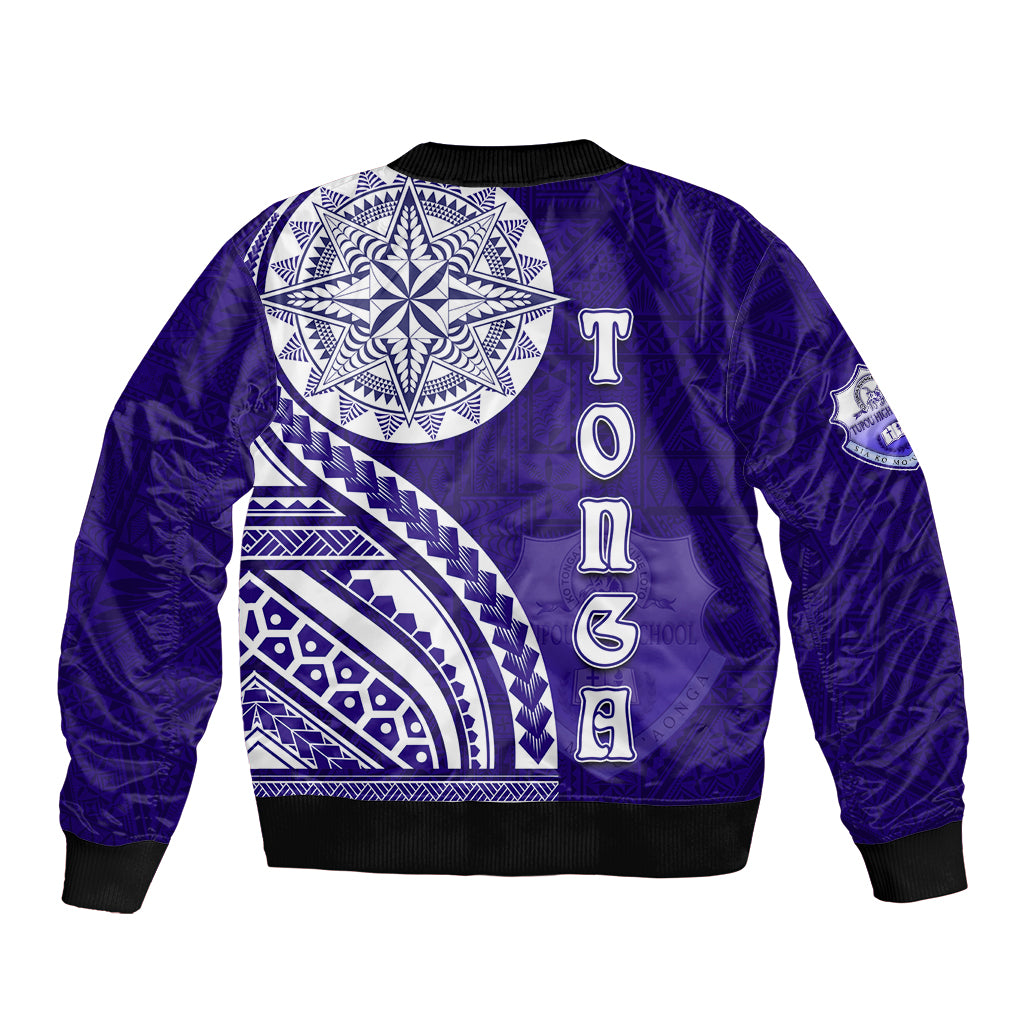 Tupou College Toloa Sleeve Zip Bomber Jacket Ngatu and Polynesian Pattern