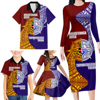 Kolisi Tonga Atele and Tupou College Toloa Family Matching Long Sleeve Bodycon Dress and Hawaiian Shirt Ngatu and Polynesian Spiral Pattern LT03 - Polynesian Pride