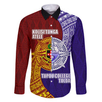 Kolisi Tonga Atele and Tupou College Toloa Family Matching Off The Shoulder Long Sleeve Dress and Hawaiian Shirt Ngatu and Polynesian Spiral Pattern LT03 Dad's Shirt - Long Sleeve Red - Polynesian Pride