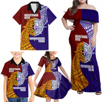 Kolisi Tonga Atele and Tupou College Toloa Family Matching Off Shoulder Maxi Dress and Hawaiian Shirt Ngatu and Polynesian Spiral Pattern LT03 - Polynesian Pride