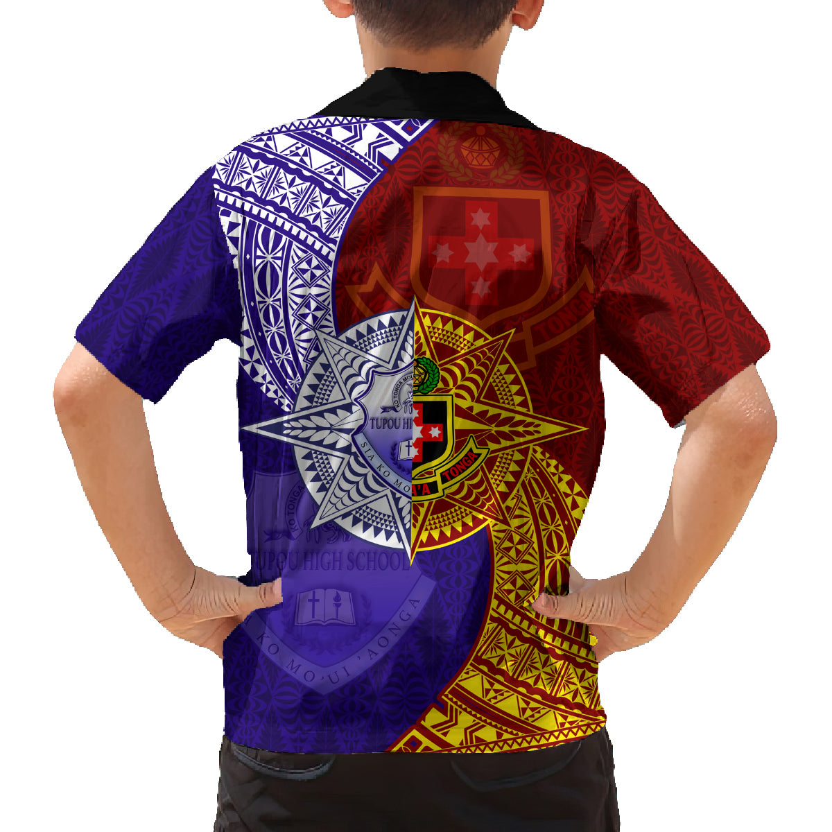 Kolisi Tonga Atele and Tupou College Toloa Family Matching Off Shoulder Short Dress and Hawaiian Shirt Ngatu and Polynesian Spiral Pattern LT03 - Polynesian Pride