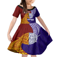 Kolisi Tonga Atele and Tupou College Toloa Family Matching Off Shoulder Short Dress and Hawaiian Shirt Ngatu and Polynesian Spiral Pattern LT03 Daughter's Dress Red - Polynesian Pride