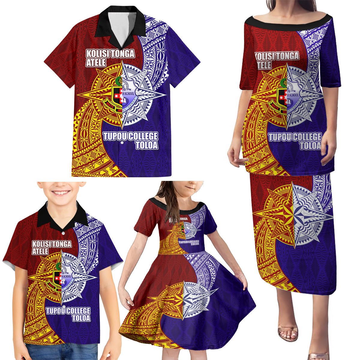 Kolisi Tonga Atele and Tupou College Toloa Family Matching Puletasi and Hawaiian Shirt Ngatu and Polynesian Spiral Pattern LT03 - Polynesian Pride