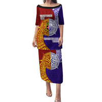 Kolisi Tonga Atele and Tupou College Toloa Family Matching Puletasi and Hawaiian Shirt Ngatu and Polynesian Spiral Pattern LT03 Mom's Dress Red - Polynesian Pride
