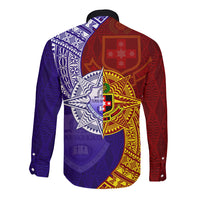Kolisi Tonga Atele and Tupou College Toloa Long Sleeve Button Shirt Ngatu and Polynesian Spiral Pattern