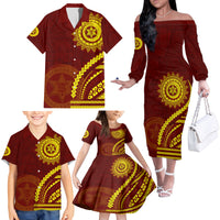 Tonga High School Family Matching Off The Shoulder Long Sleeve Dress and Hawaiian Shirt Ngatu and Polynesian Pattern