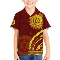 Tonga High School Family Matching Off The Shoulder Long Sleeve Dress and Hawaiian Shirt Ngatu and Polynesian Pattern