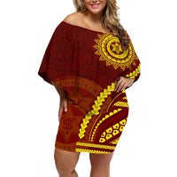 Tonga High School Off Shoulder Short Dress Ngatu and Polynesian Pattern