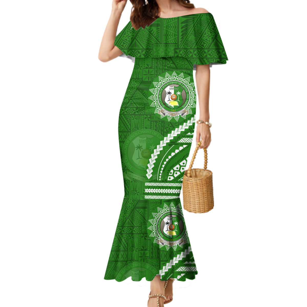 Liahona High School Family Matching Mermaid Dress and Hawaiian Shirt Ngatu and Polynesian Pattern