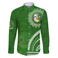 Liahona High School Family Matching Off The Shoulder Long Sleeve Dress and Hawaiian Shirt Ngatu and Polynesian Pattern LT03 Dad's Shirt - Long Sleeve Green - Polynesian Pride