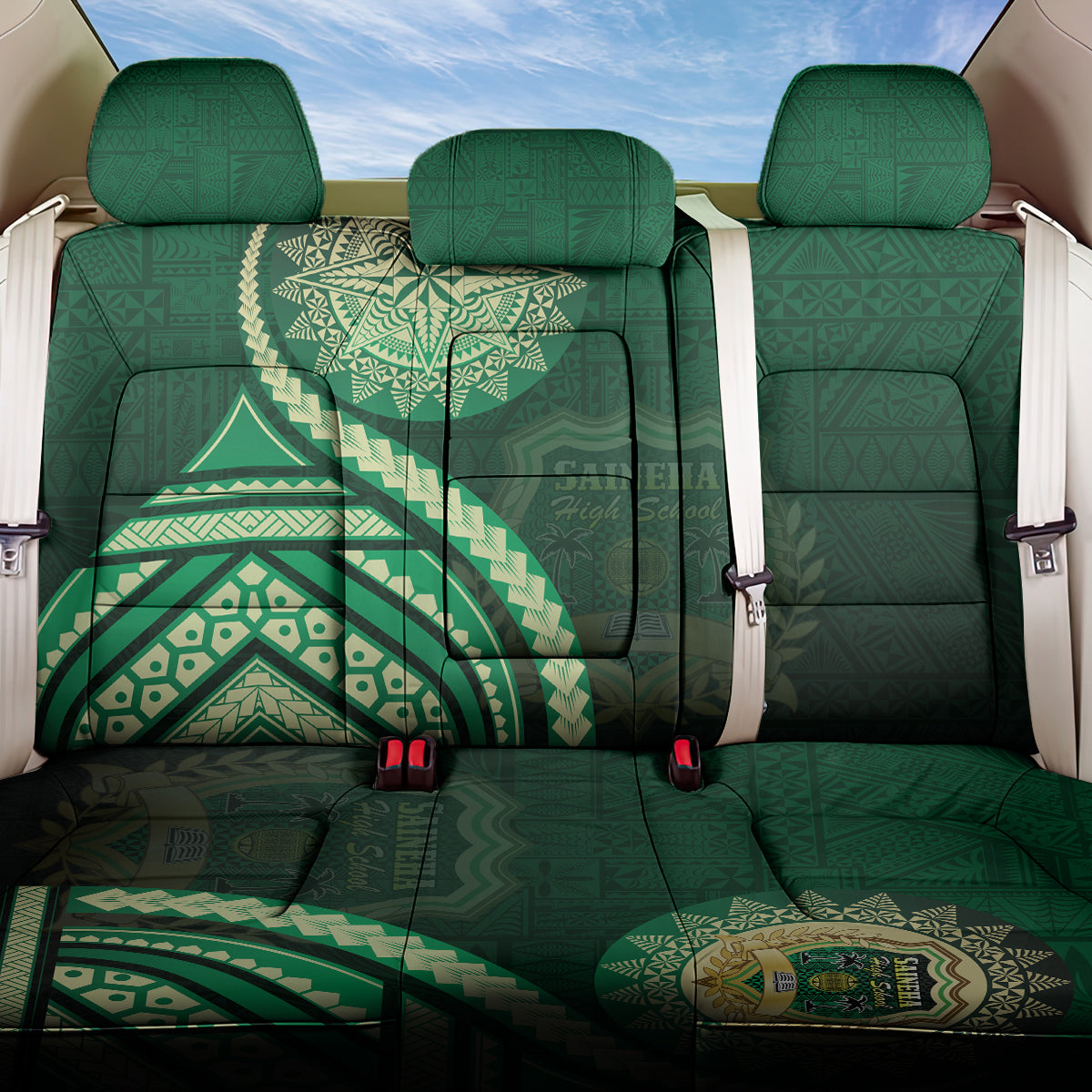 Saineha High School Back Car Seat Cover Ngatu and Polynesian Pattern LT03 One Size Green - Polynesian Pride