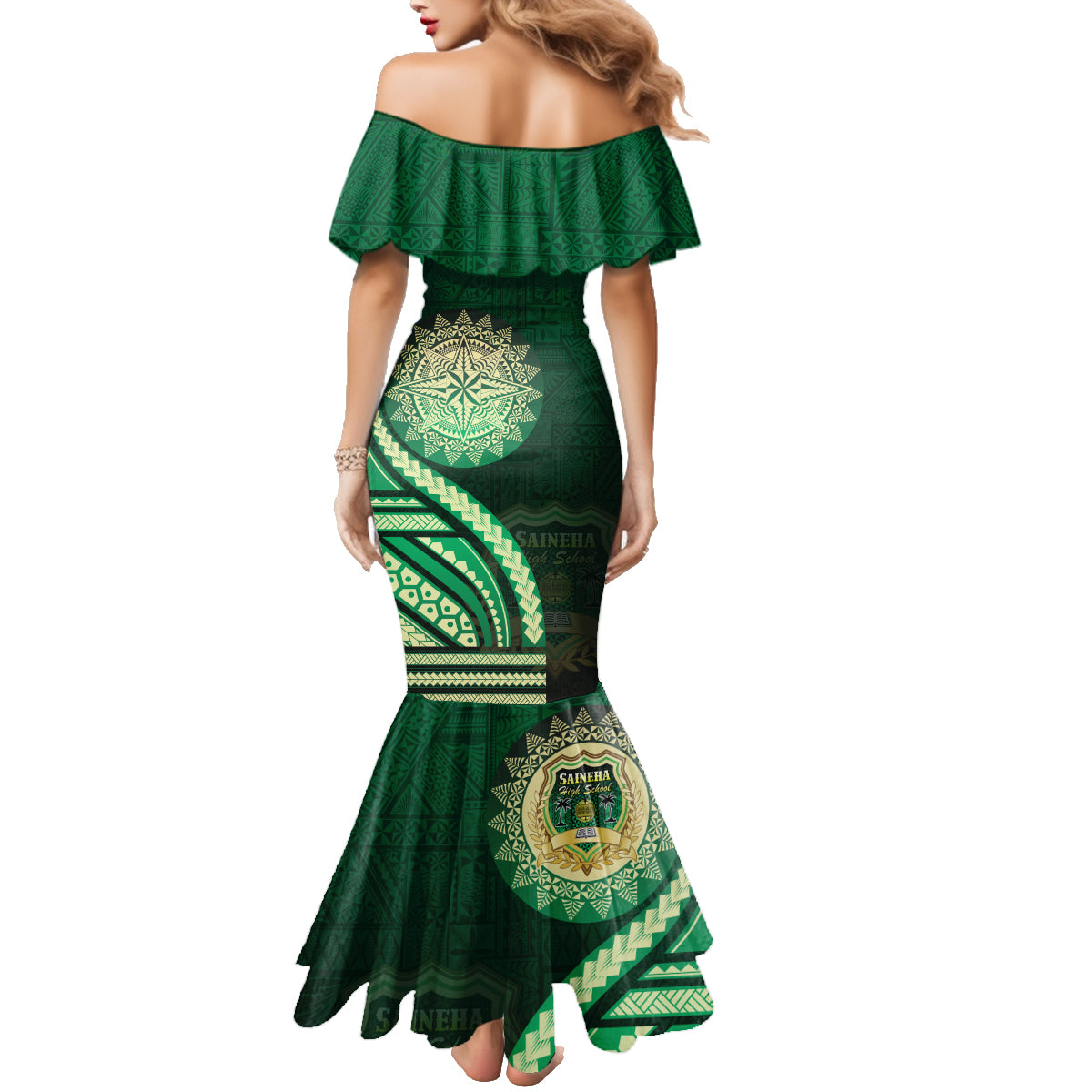 Saineha High School Family Matching Mermaid Dress and Hawaiian Shirt Ngatu and Polynesian Pattern