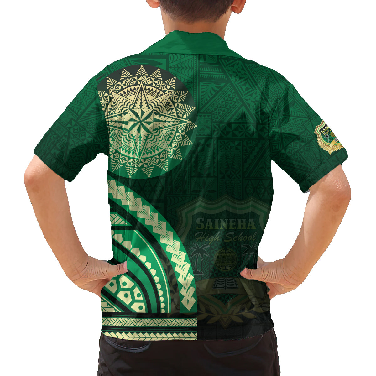Saineha High School Family Matching Off The Shoulder Long Sleeve Dress and Hawaiian Shirt Ngatu and Polynesian Pattern LT03 - Polynesian Pride