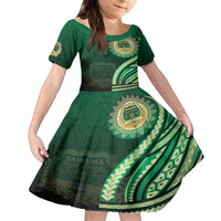 Saineha High School Family Matching Off Shoulder Short Dress and Hawaiian Shirt Ngatu and Polynesian Pattern LT03 Daughter's Dress Green - Polynesian Pride