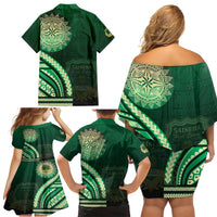 Saineha High School Family Matching Off Shoulder Short Dress and Hawaiian Shirt Ngatu and Polynesian Pattern LT03 - Polynesian Pride
