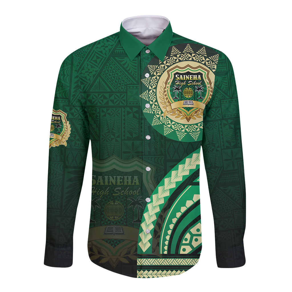 Saineha High School Long Sleeve Button Shirt Ngatu and Polynesian Pattern LT03 Unisex Green - Polynesian Pride