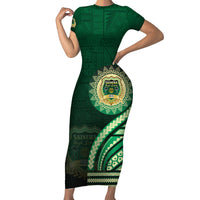 Saineha High School Short Sleeve Bodycon Dress Ngatu and Polynesian Pattern LT03 Long Dress Green - Polynesian Pride