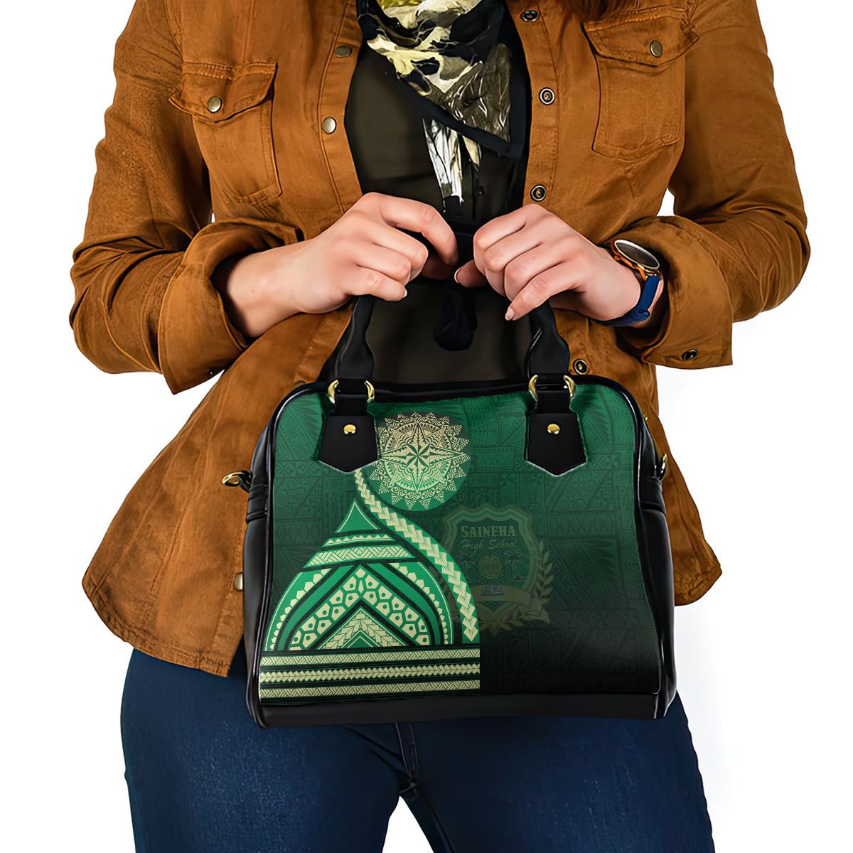 Saineha High School Shoulder Handbag Ngatu and Polynesian Pattern