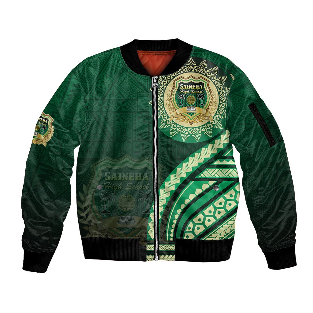 Saineha High School Sleeve Zip Bomber Jacket Ngatu and Polynesian Pattern LT03 Unisex Green - Polynesian Pride