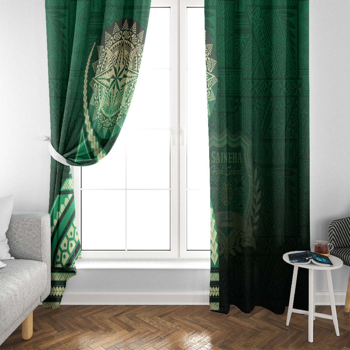 Saineha High School Window Curtain Ngatu and Polynesian Pattern