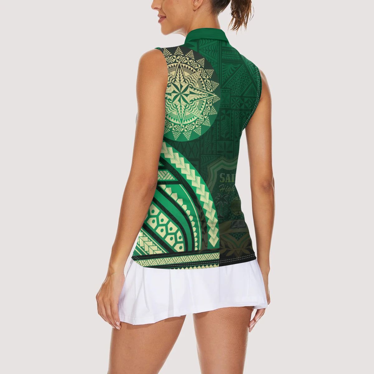 Saineha High School Women Sleeveless Polo Shirt Ngatu and Polynesian Pattern