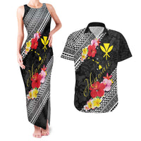 Aloha Hawaii Hibiscus and Plumeria Flowers Couples Matching Tank Maxi Dress and Hawaiian Shirt Kanaka Maoli Tattoo Polynesian Pattern LT03 Black - Polynesian Pride