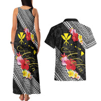 Aloha Hawaii Hibiscus and Plumeria Flowers Couples Matching Tank Maxi Dress and Hawaiian Shirt Kanaka Maoli Tattoo Polynesian Pattern LT03 - Polynesian Pride