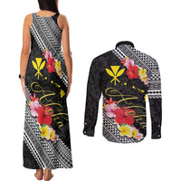 Aloha Hawaii Hibiscus and Plumeria Flowers Couples Matching Tank Maxi Dress and Long Sleeve Button Shirt Kanaka Maoli Tattoo Polynesian Pattern LT03 - Polynesian Pride