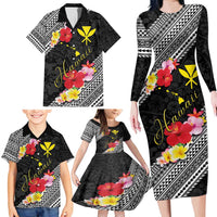 Aloha Hawaii Hibiscus and Plumeria Flowers Family Matching Long Sleeve Bodycon Dress and Hawaiian Shirt Kanaka Maoli Tattoo Polynesian Pattern LT03 - Polynesian Pride