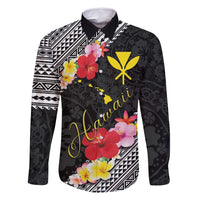 Aloha Hawaii Hibiscus and Plumeria Flowers Family Matching Mermaid Dress and Hawaiian Shirt Kanaka Maoli Tattoo Polynesian Pattern LT03 Dad's Shirt - Long Sleeve Black - Polynesian Pride