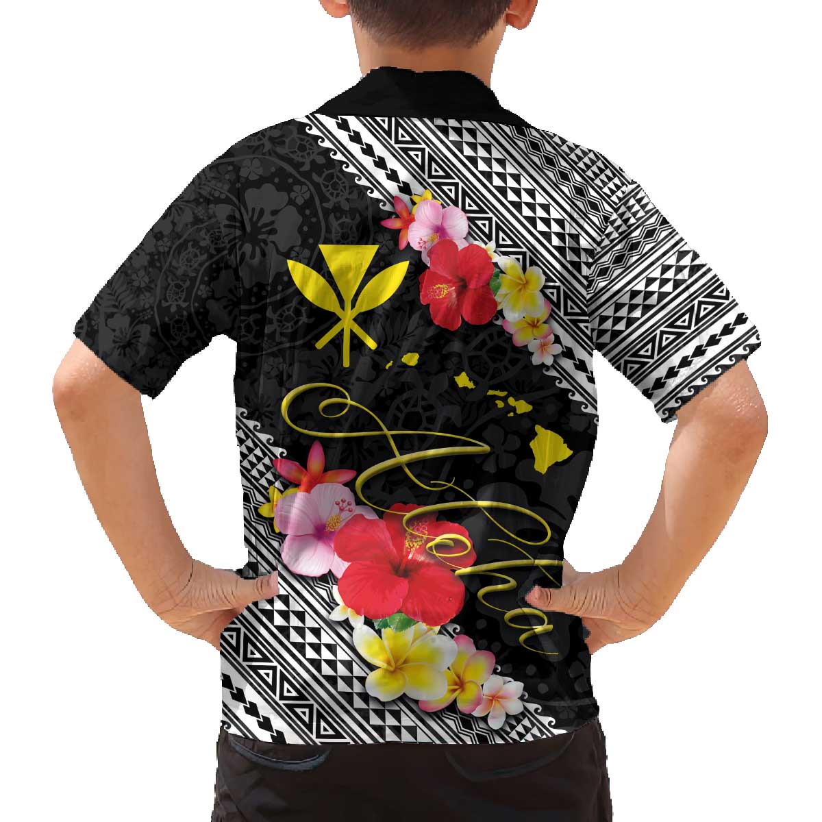 Aloha Hawaii Hibiscus and Plumeria Flowers Family Matching Off The Shoulder Long Sleeve Dress and Hawaiian Shirt Kanaka Maoli Tattoo Polynesian Pattern LT03 - Polynesian Pride