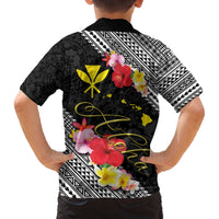 Aloha Hawaii Hibiscus and Plumeria Flowers Family Matching Off The Shoulder Long Sleeve Dress and Hawaiian Shirt Kanaka Maoli Tattoo Polynesian Pattern LT03 - Polynesian Pride