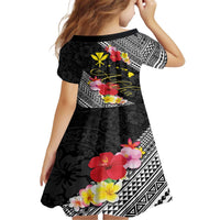 Aloha Hawaii Hibiscus and Plumeria Flowers Family Matching Off The Shoulder Long Sleeve Dress and Hawaiian Shirt Kanaka Maoli Tattoo Polynesian Pattern LT03 - Polynesian Pride