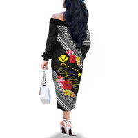 Aloha Hawaii Hibiscus and Plumeria Flowers Family Matching Off The Shoulder Long Sleeve Dress and Hawaiian Shirt Kanaka Maoli Tattoo Polynesian Pattern LT03 - Polynesian Pride