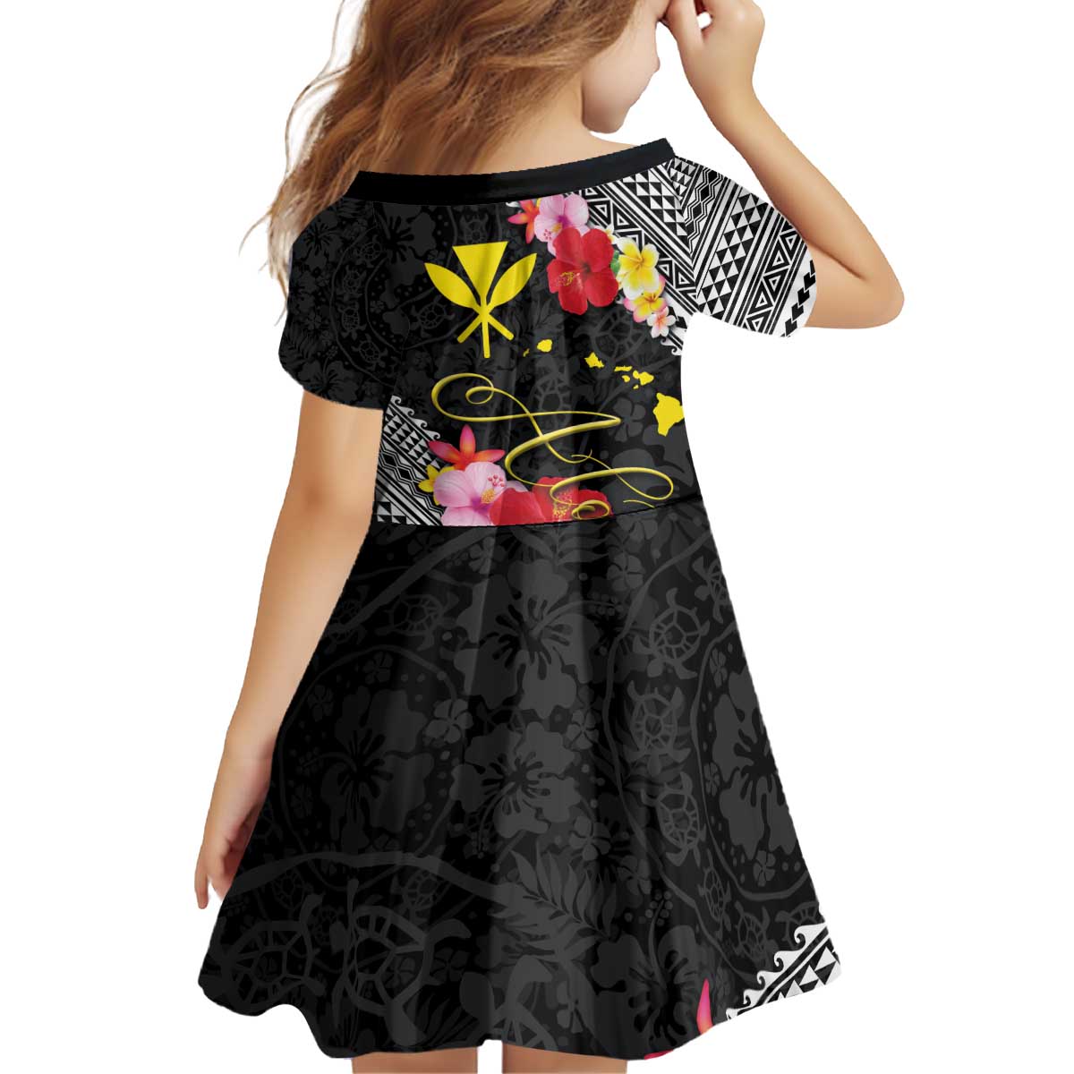 Aloha Hawaii Hibiscus and Plumeria Flowers Family Matching Off Shoulder Short Dress and Hawaiian Shirt Kanaka Maoli Tattoo Polynesian Pattern LT03 - Polynesian Pride