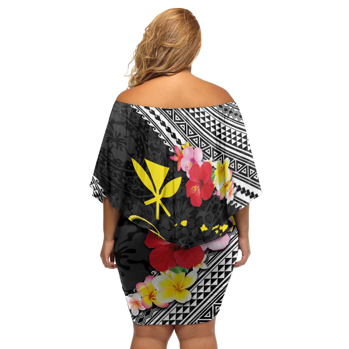 Aloha Hawaii Hibiscus and Plumeria Flowers Family Matching Off Shoulder Short Dress and Hawaiian Shirt Kanaka Maoli Tattoo Polynesian Pattern LT03 - Polynesian Pride