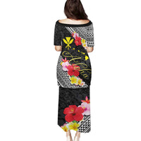 Aloha Hawaii Hibiscus and Plumeria Flowers Family Matching Puletasi and Hawaiian Shirt Kanaka Maoli Tattoo Polynesian Pattern LT03 - Polynesian Pride