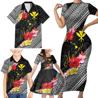 Aloha Hawaii Hibiscus and Plumeria Flowers Family Matching Short Sleeve Bodycon Dress and Hawaiian Shirt Kanaka Maoli Tattoo Polynesian Pattern LT03 - Polynesian Pride